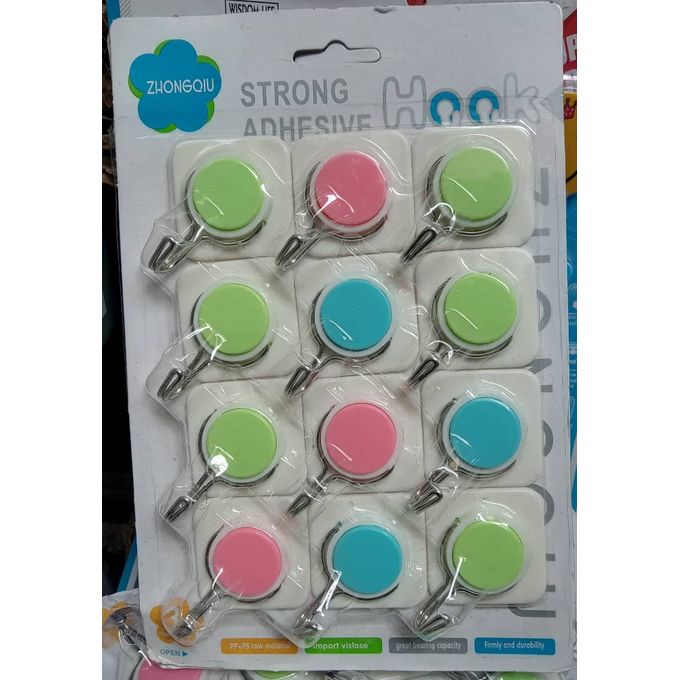 Strong Adhesive Wall Hook 12pcs set Multicolor 2.5 kg Weight