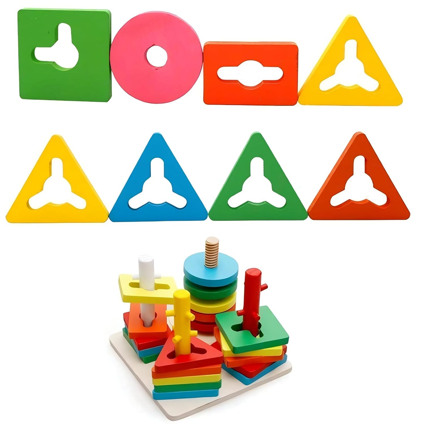 Wooden Color and Shape Matching Stacking Puzzle