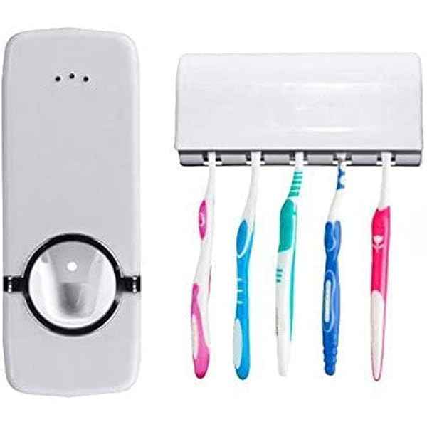 Automatic Toothpaste Dispenser Set with Toothbrush Holder and 5 Brush Holders for a Mess-Free Bathroom Experience - BD Drop