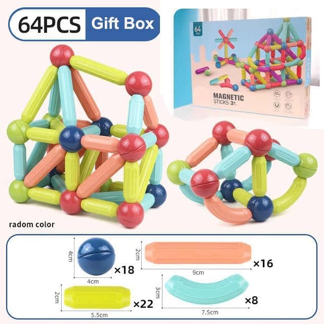 64 Pcs Magnetic Bar Blocks Colorful Magnetic Sticks and Balls Sets