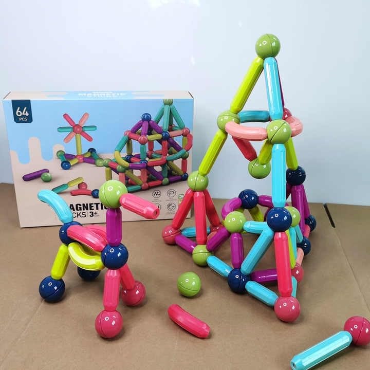 64 Pcs Magnetic Bar Blocks Colorful Magnetic Sticks and Balls Sets