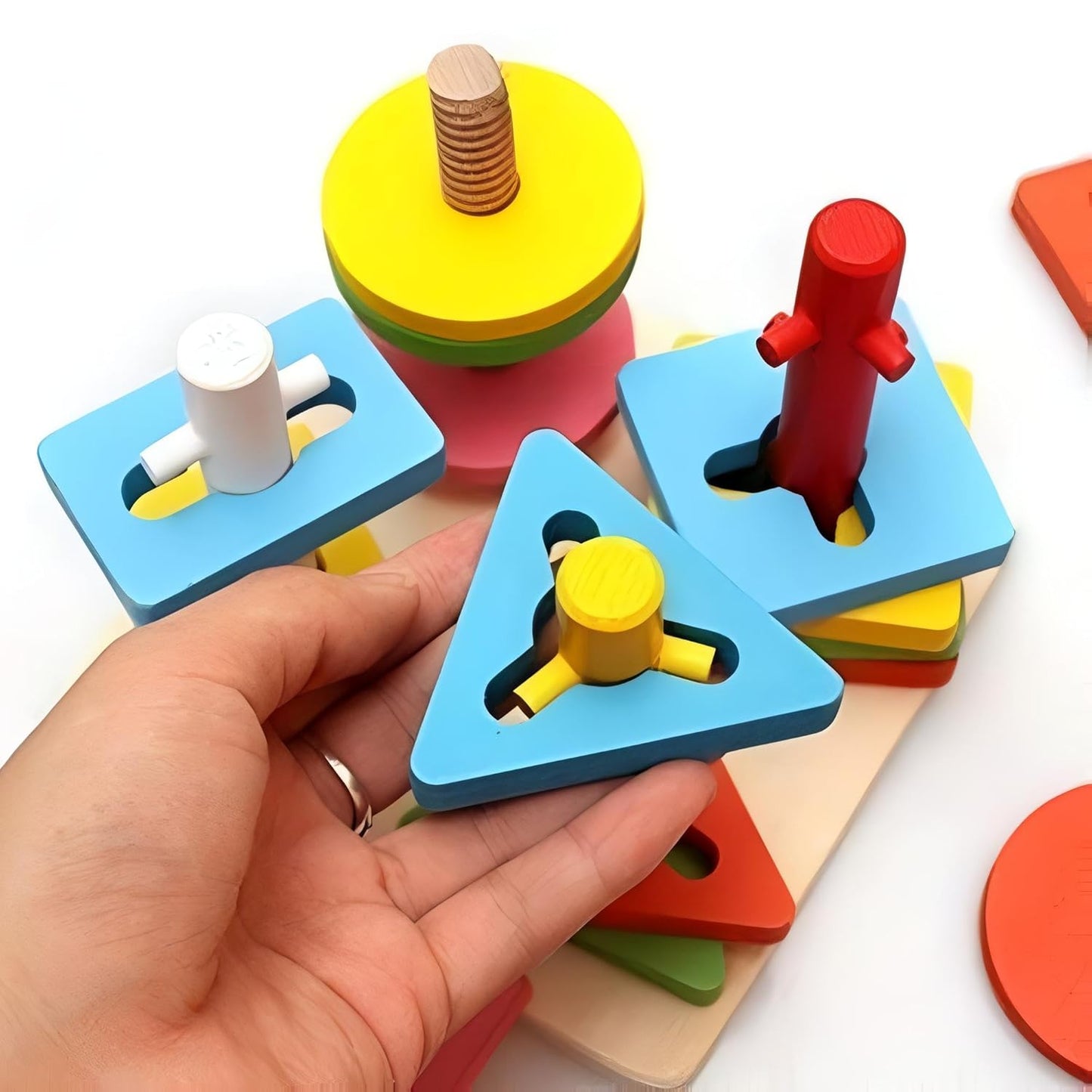 Wooden Color and Shape Matching Stacking Puzzle