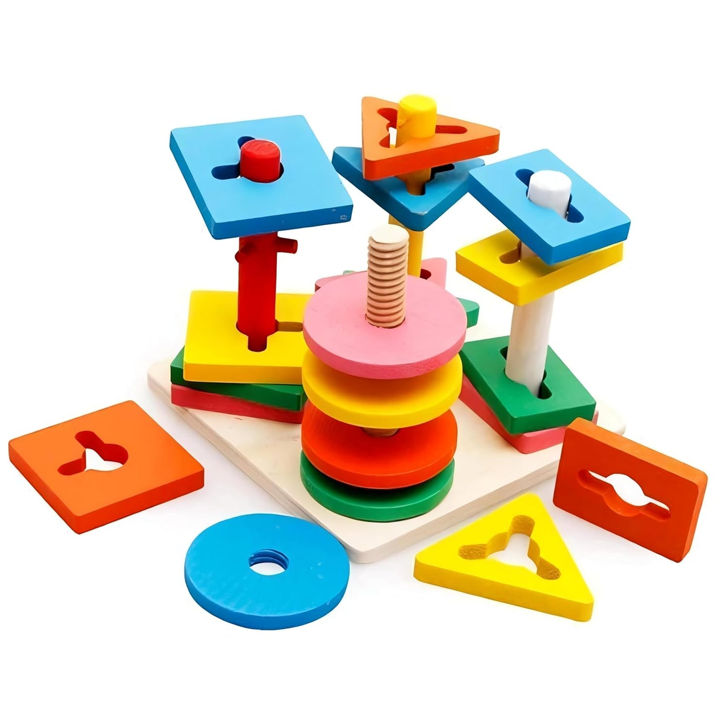 Wooden Color and Shape Matching Stacking Puzzle