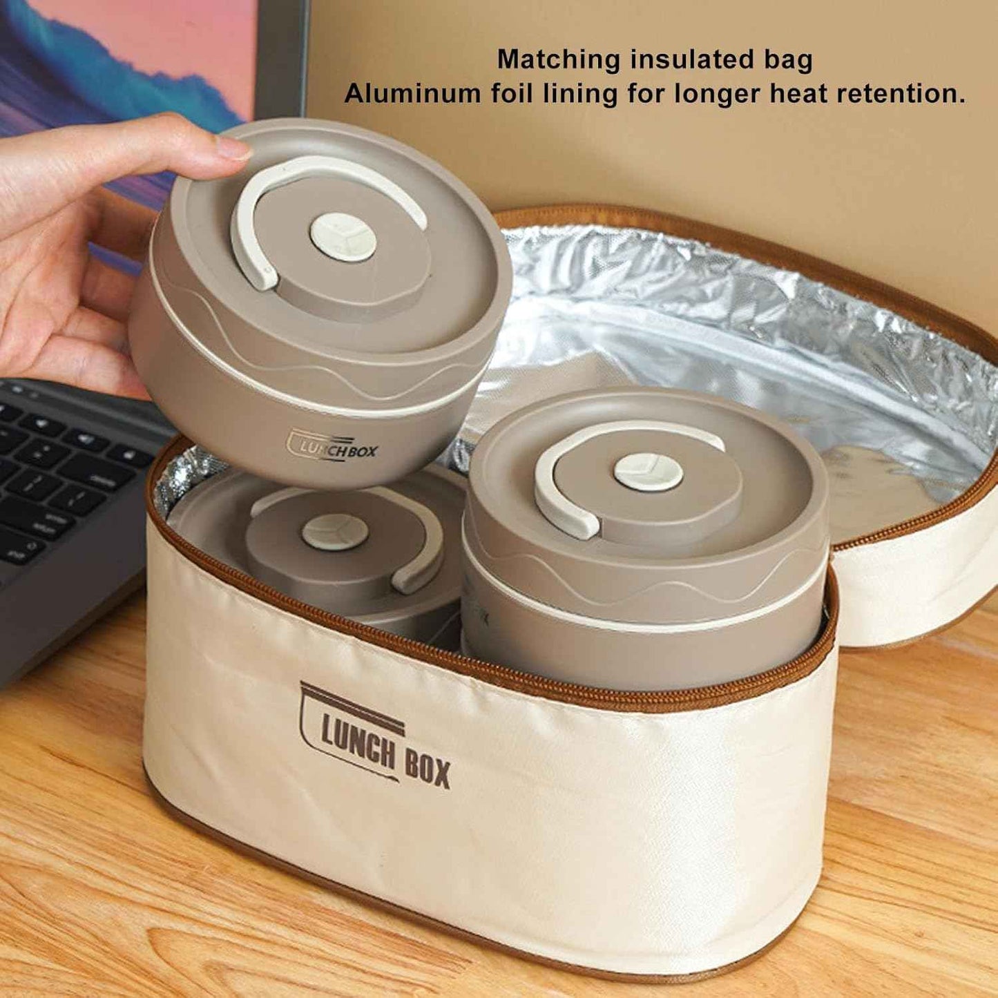 Stainless Steel Double-Laver Portable Hot Lunch Box with Lid and Thermal Bag - BD Drop