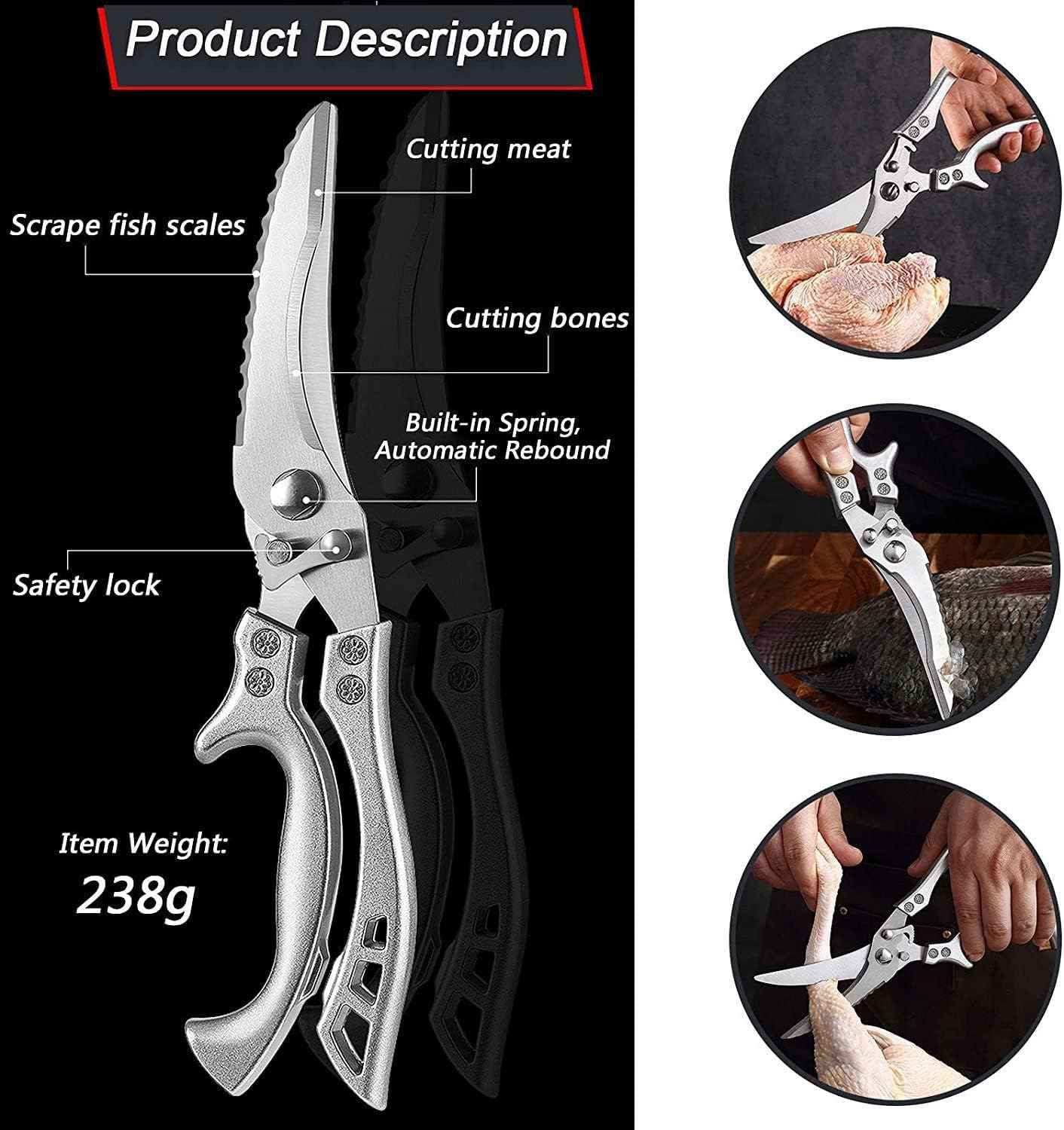 Kitchen Scissors for Bones, Poultry, Meat, Fish, Food, Seafood, Barbecue, Etc - BD Drop