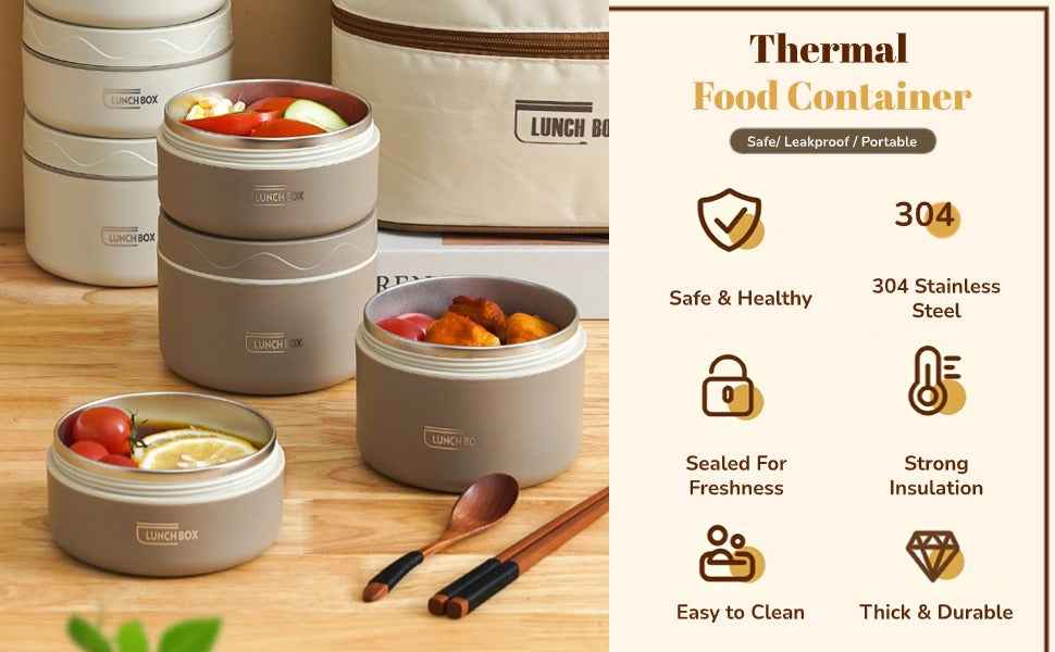 Stainless Steel Double-Laver Portable Hot Lunch Box with Lid and Thermal Bag - BD Drop